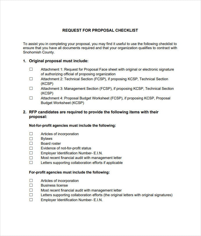 Request For Proposal Checklist Template