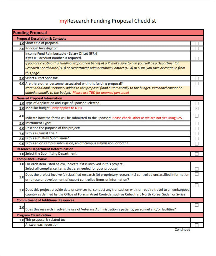 Research Funding Proposal Checklist Template