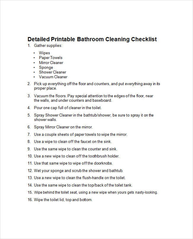 Residential Bathroom Cleaning Checklist Template