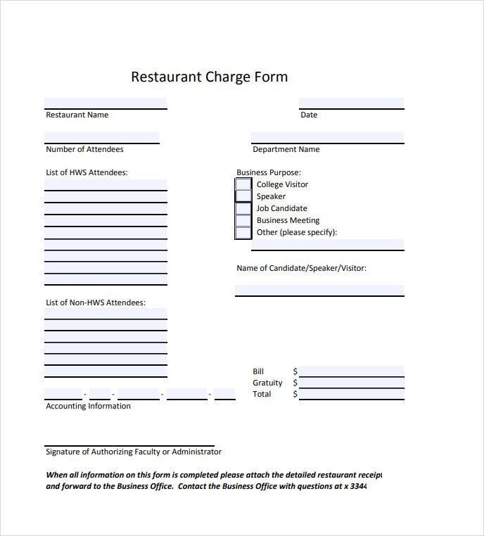 Restaurant Charge Form