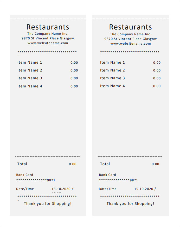 Restaurant Receipt Template