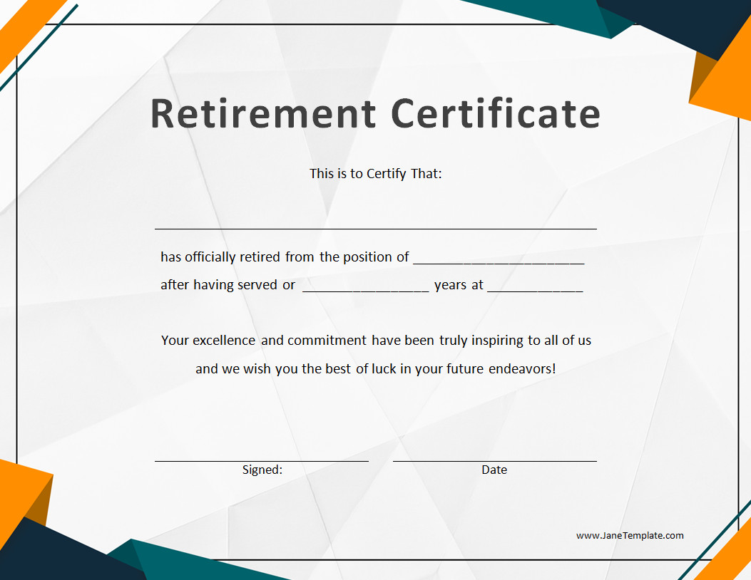 Printable Retirement Certificate Template (Word)