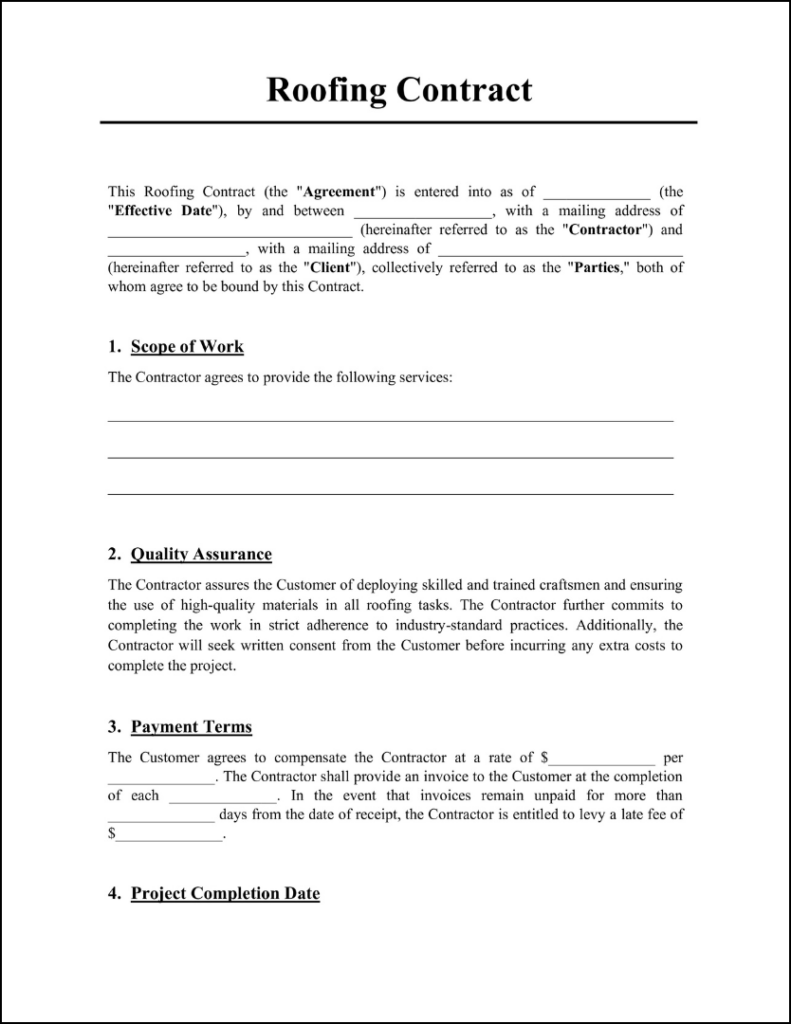 Roofing Contract Agreement Template Example