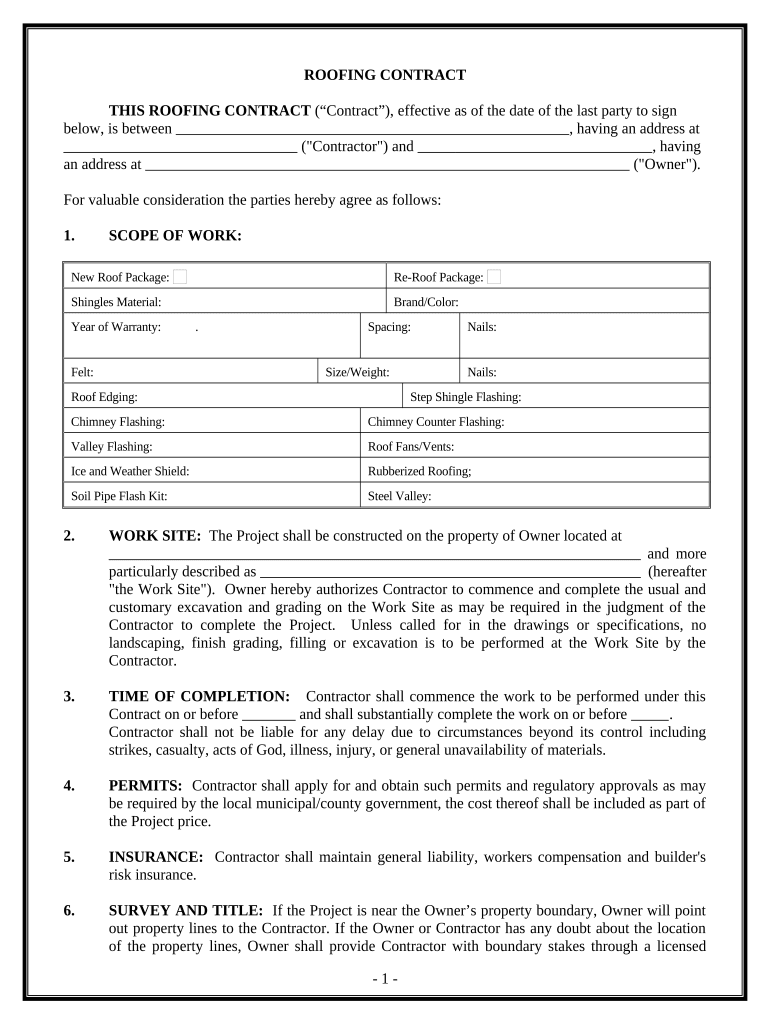 Roofing Contract Agreement Template Sample