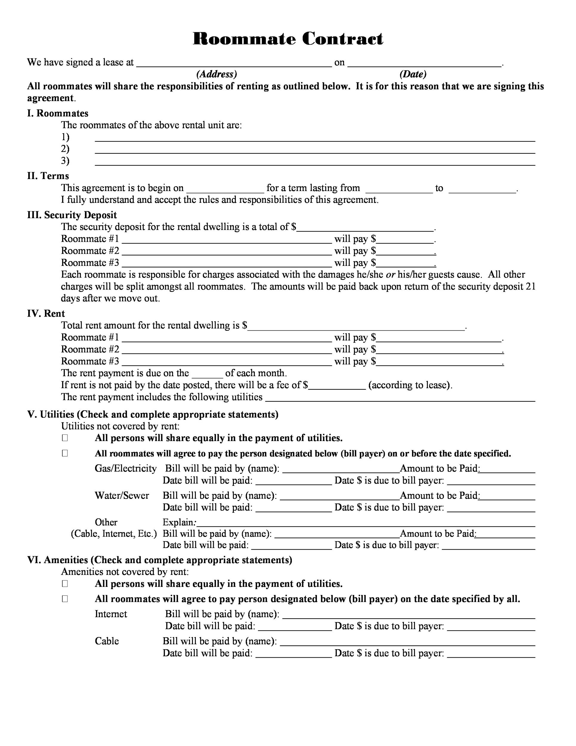 Roommate Agreement Template Sample