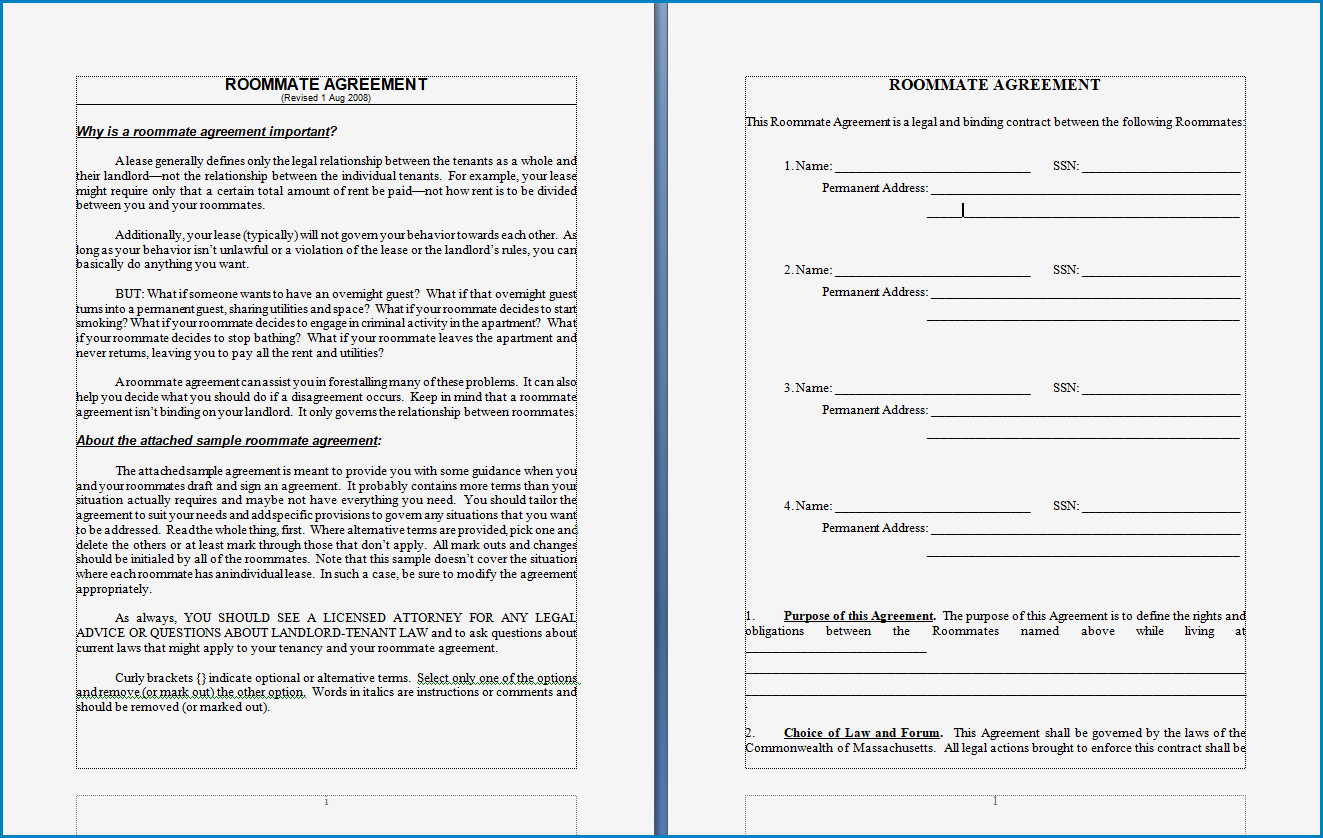 Roommate Agreement Template