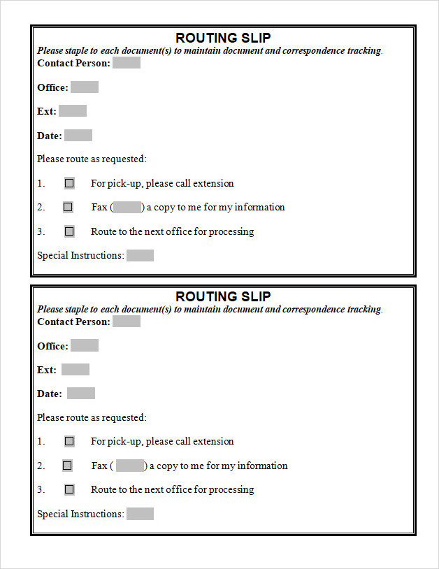 Routing Slip Sample