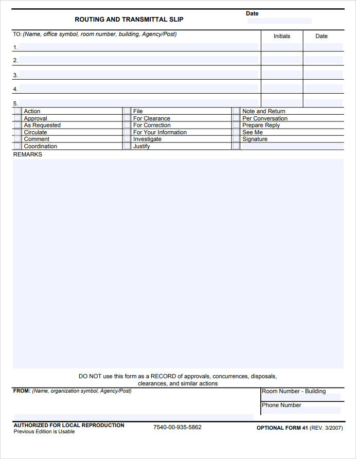 Routing and Transmittal Slip Template