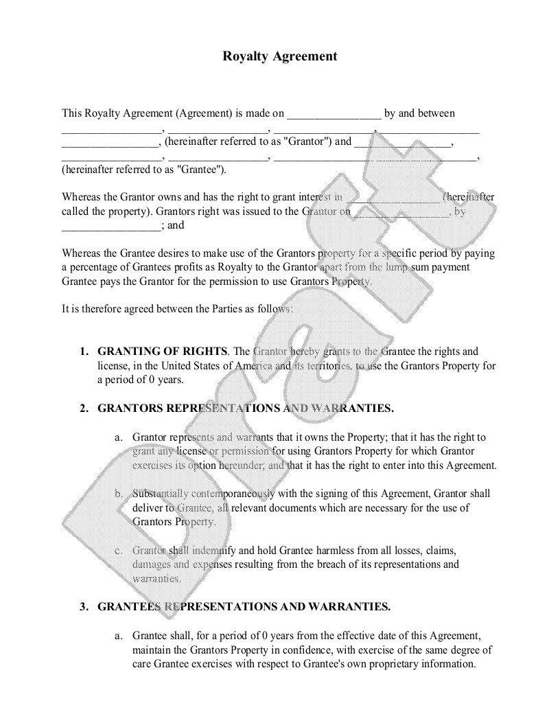 Royalty Agreement Template Example