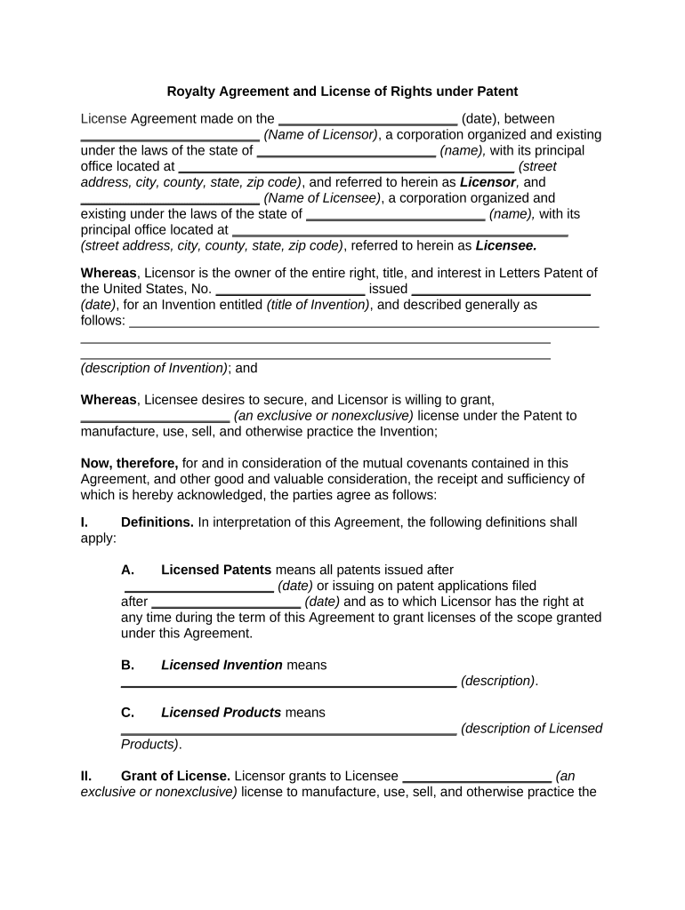 Royalty Agreement Template Sample