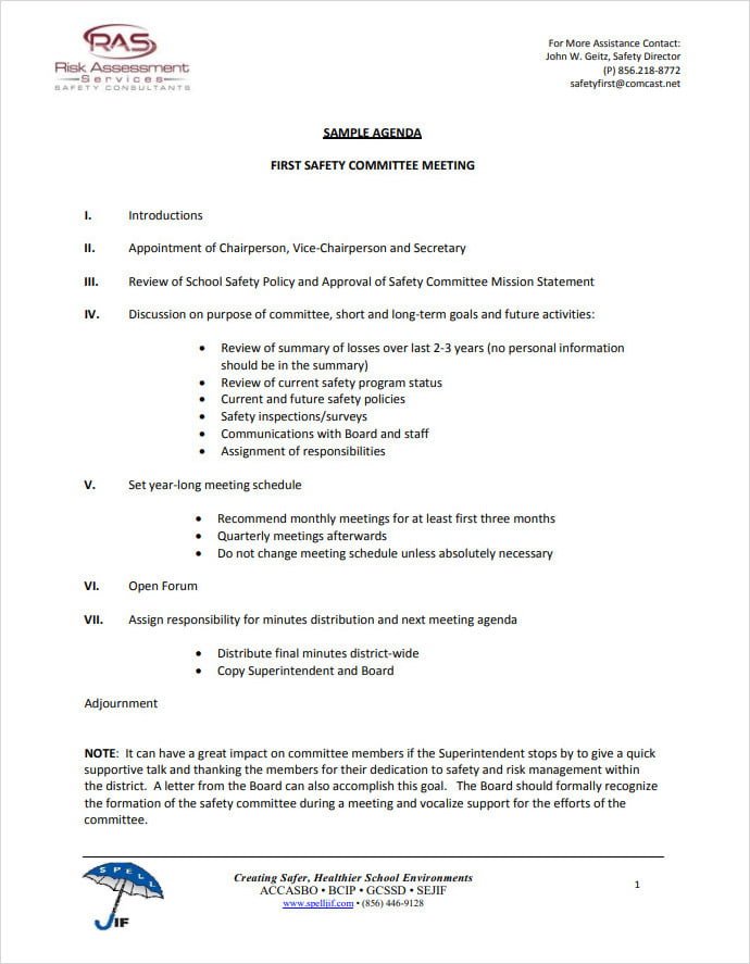 Safety Agenda Template for Company