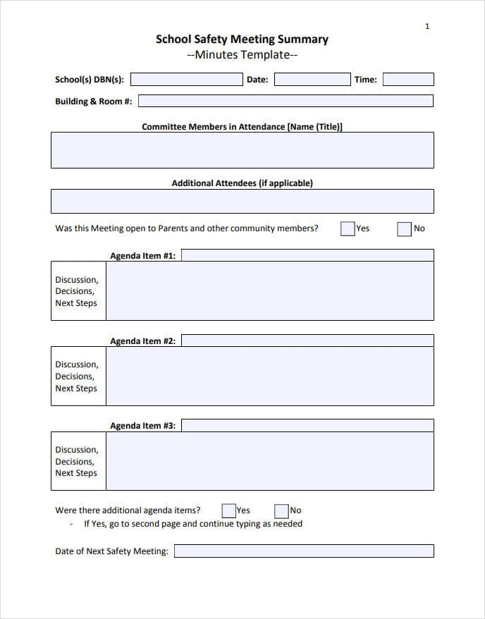 Safety Meeting Summary Template