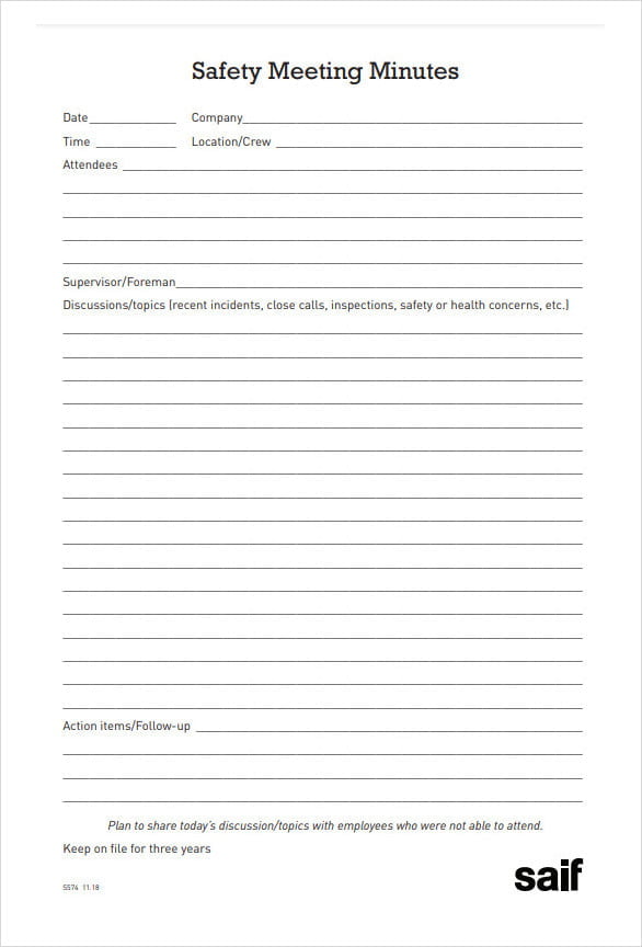 Safety Minutes Template