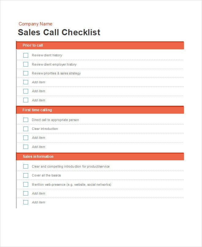 Sales Call Log Excel Template