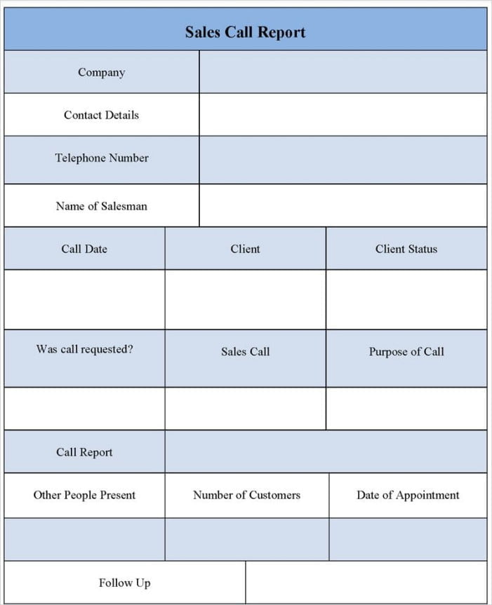 Sales Call Report Sheet Template