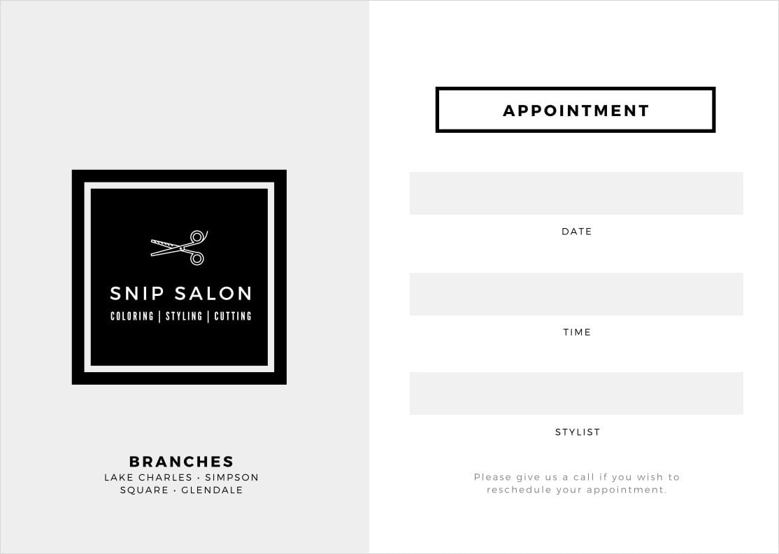 Salon Appointment Card Template