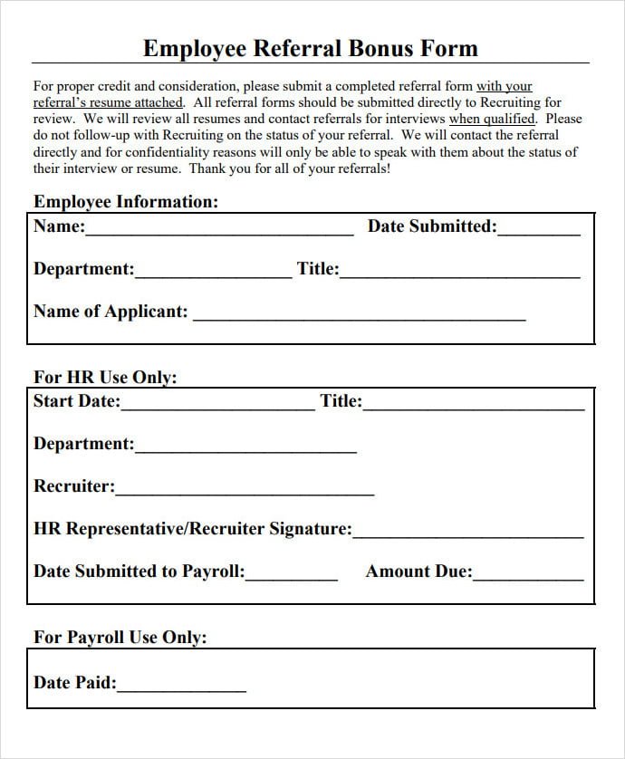 Printable Employee Referral Form 2941