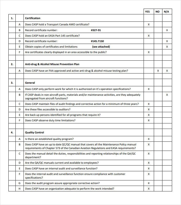 Sample Vendor Self Audit Checklist Template