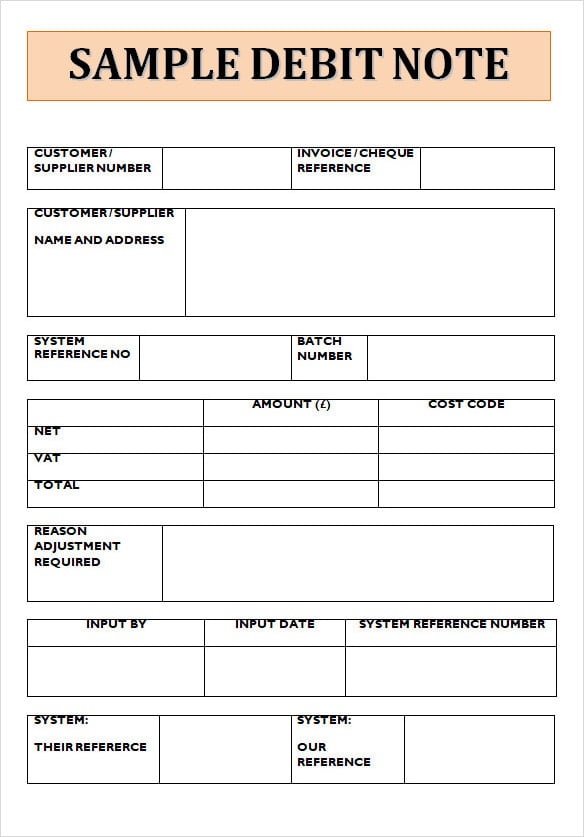 Sample of Debit Note Template