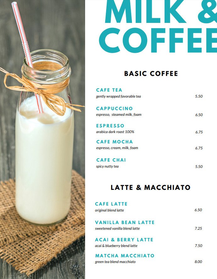 Sample of Drink Menu Template