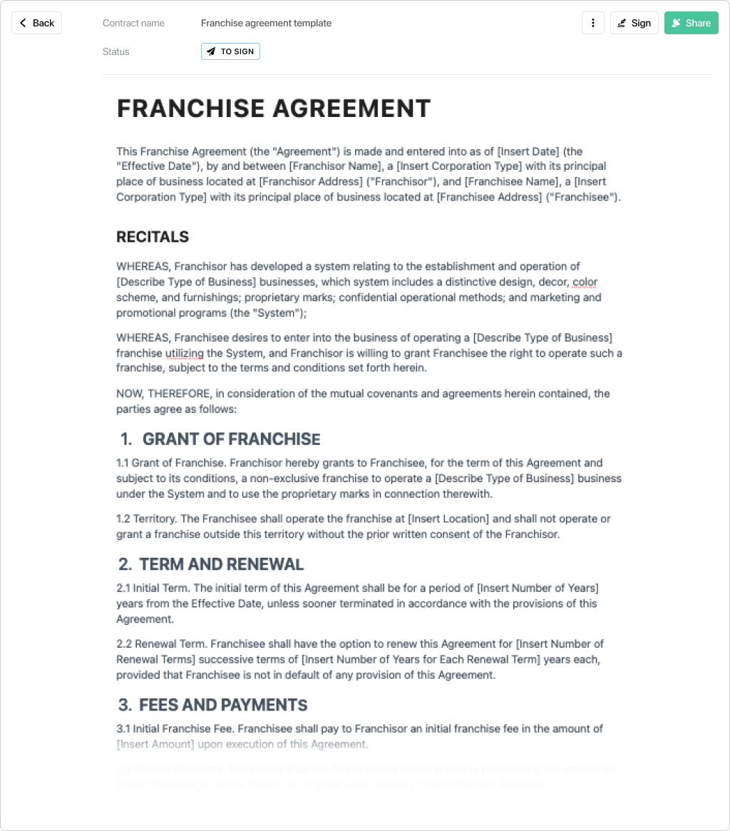 Sample of Franchise Contract Template