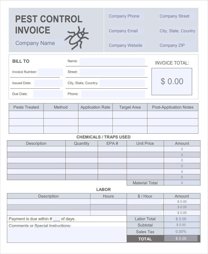 Sample of Pest Control Invoice Template