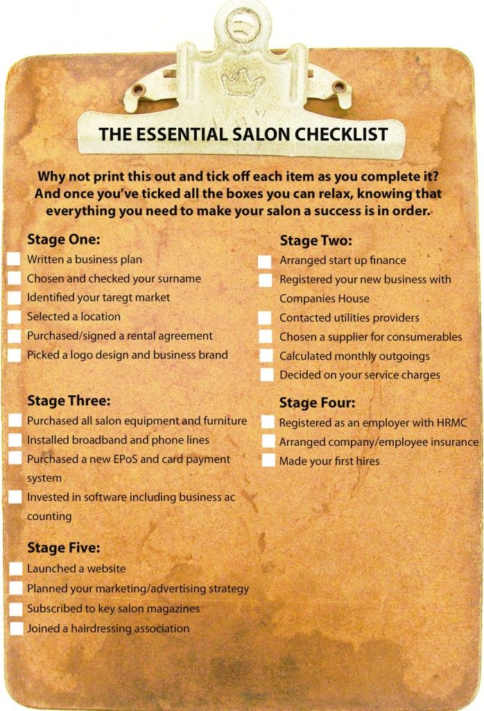 Sample of Printable Salon Startup Checklist Template