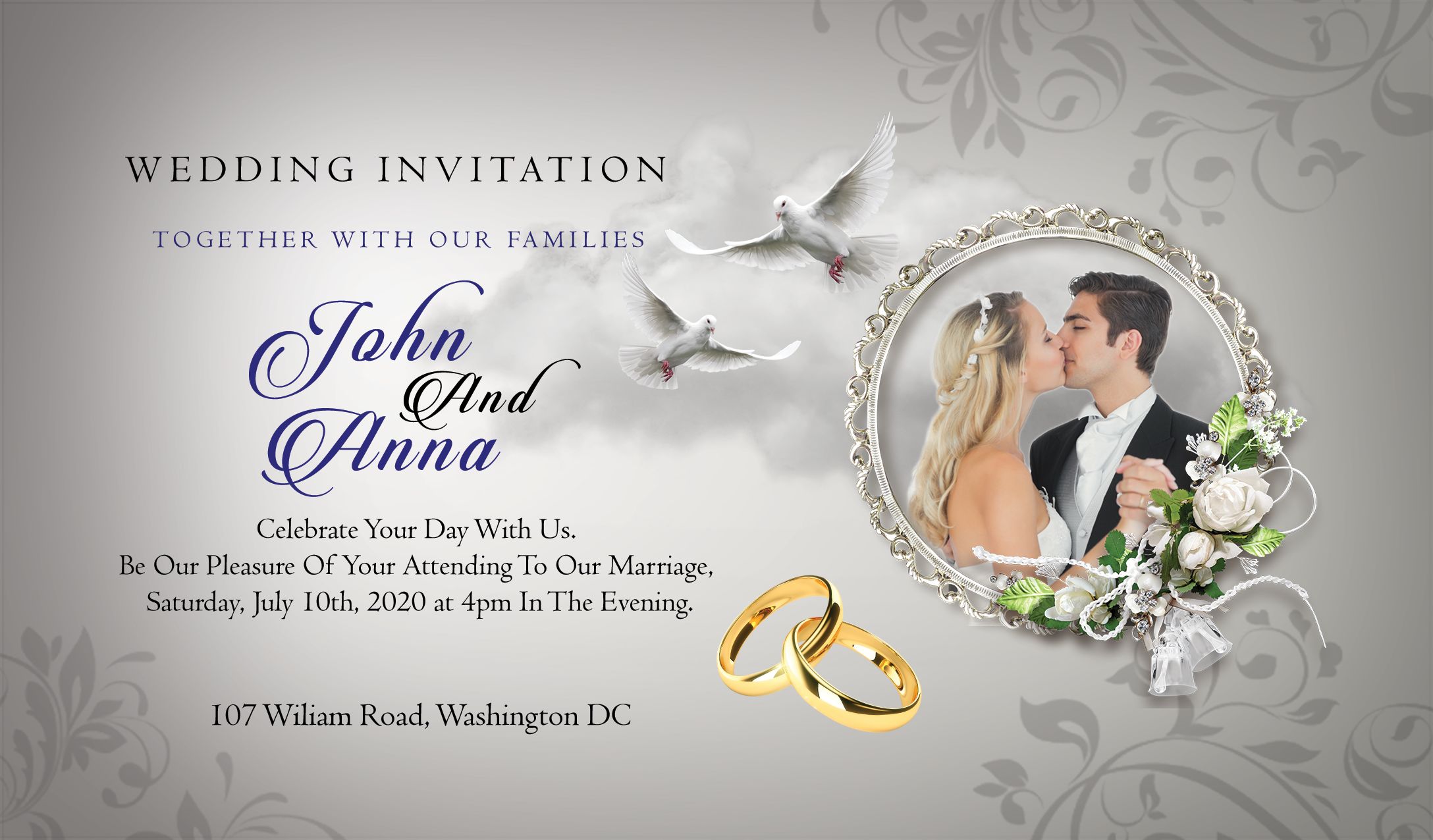 Sample of Printable Wedding Invitation Flyer Template