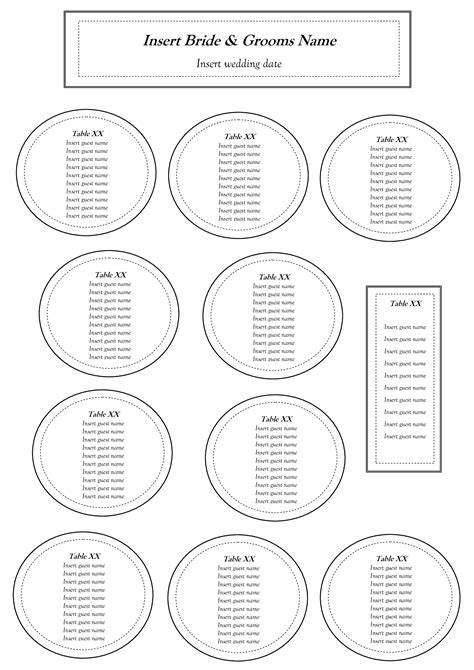 Sample of Printable Wedding Seating List Template