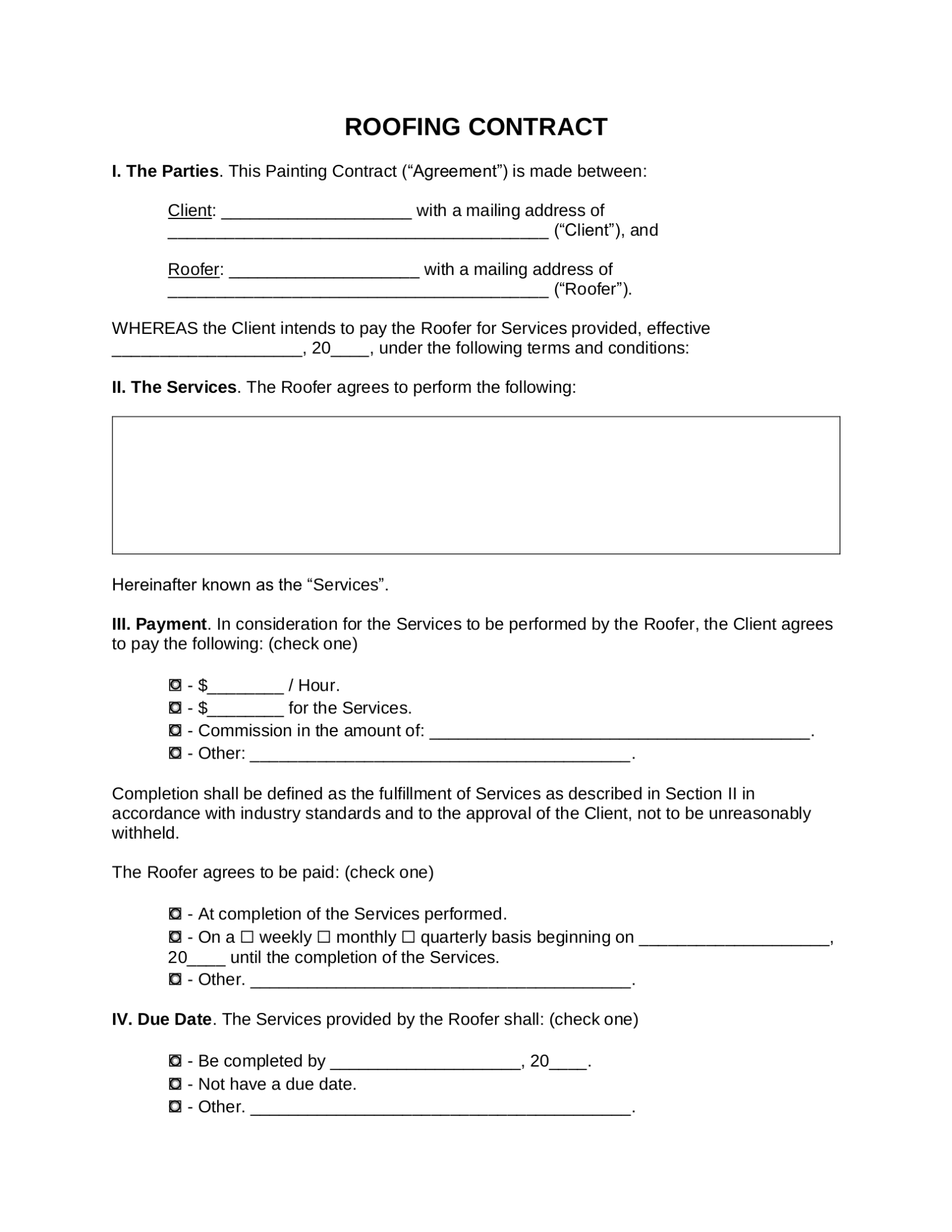 Sample of Roofing Contract Agreement Template