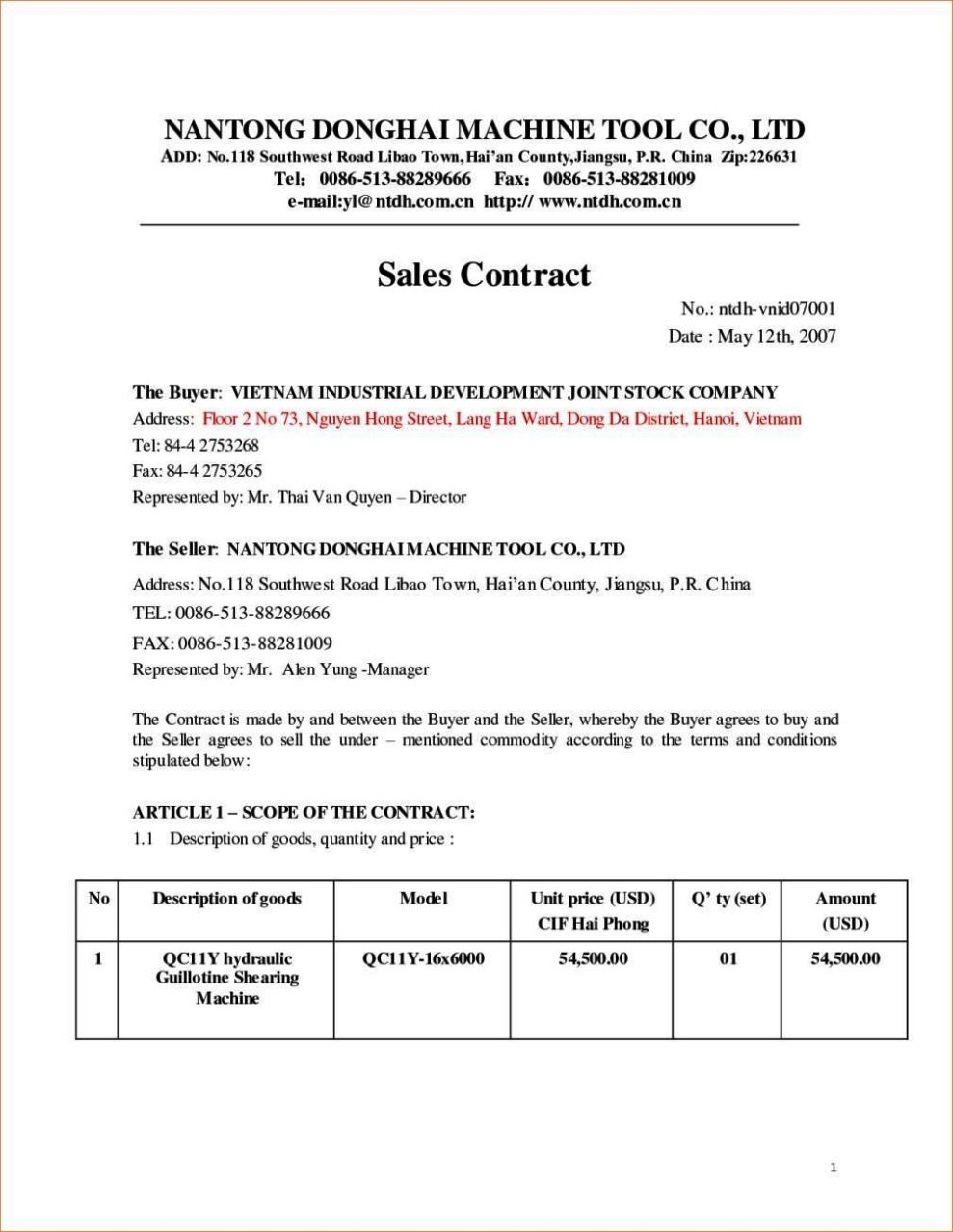 Selling Contract Template