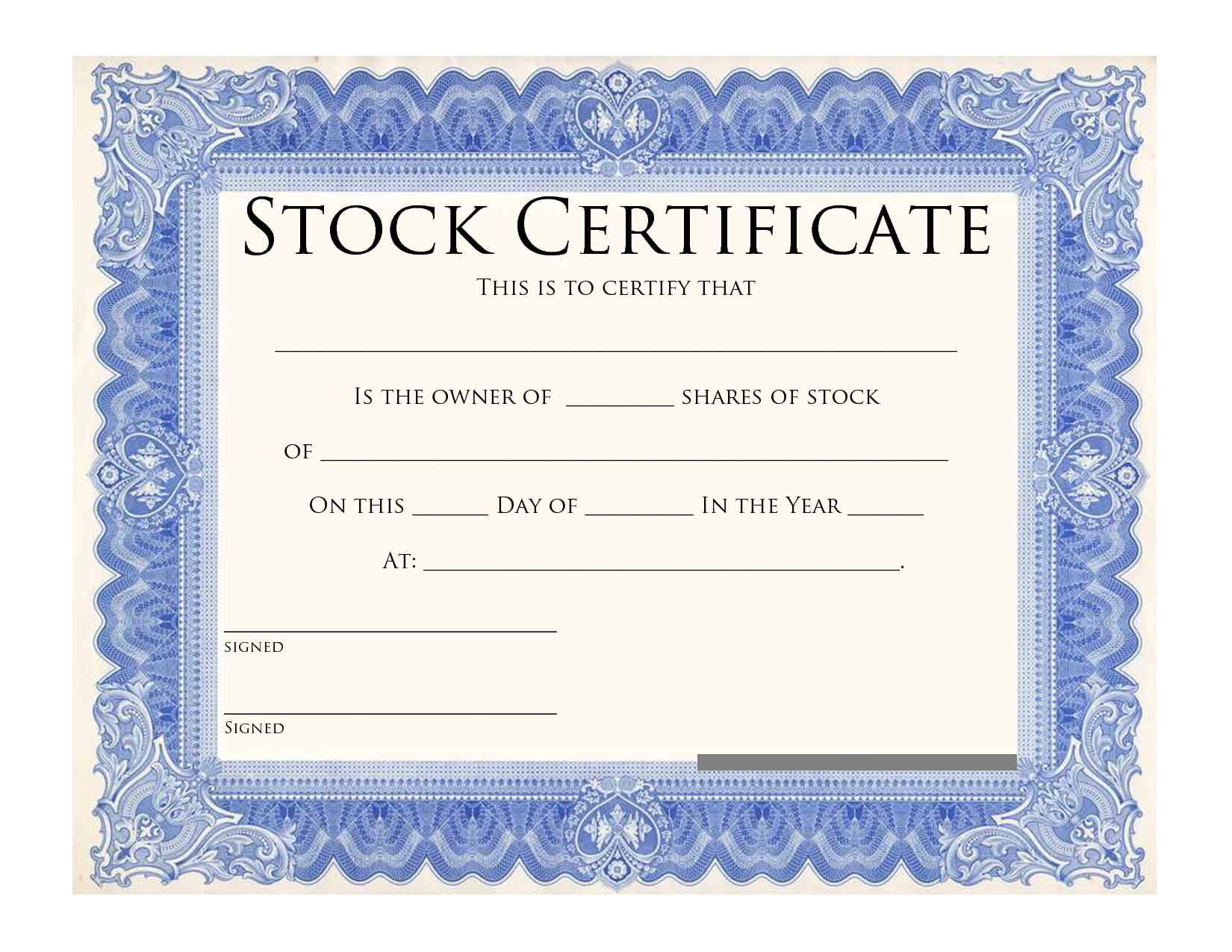 Sample of Shareholders Stock Certificate Template