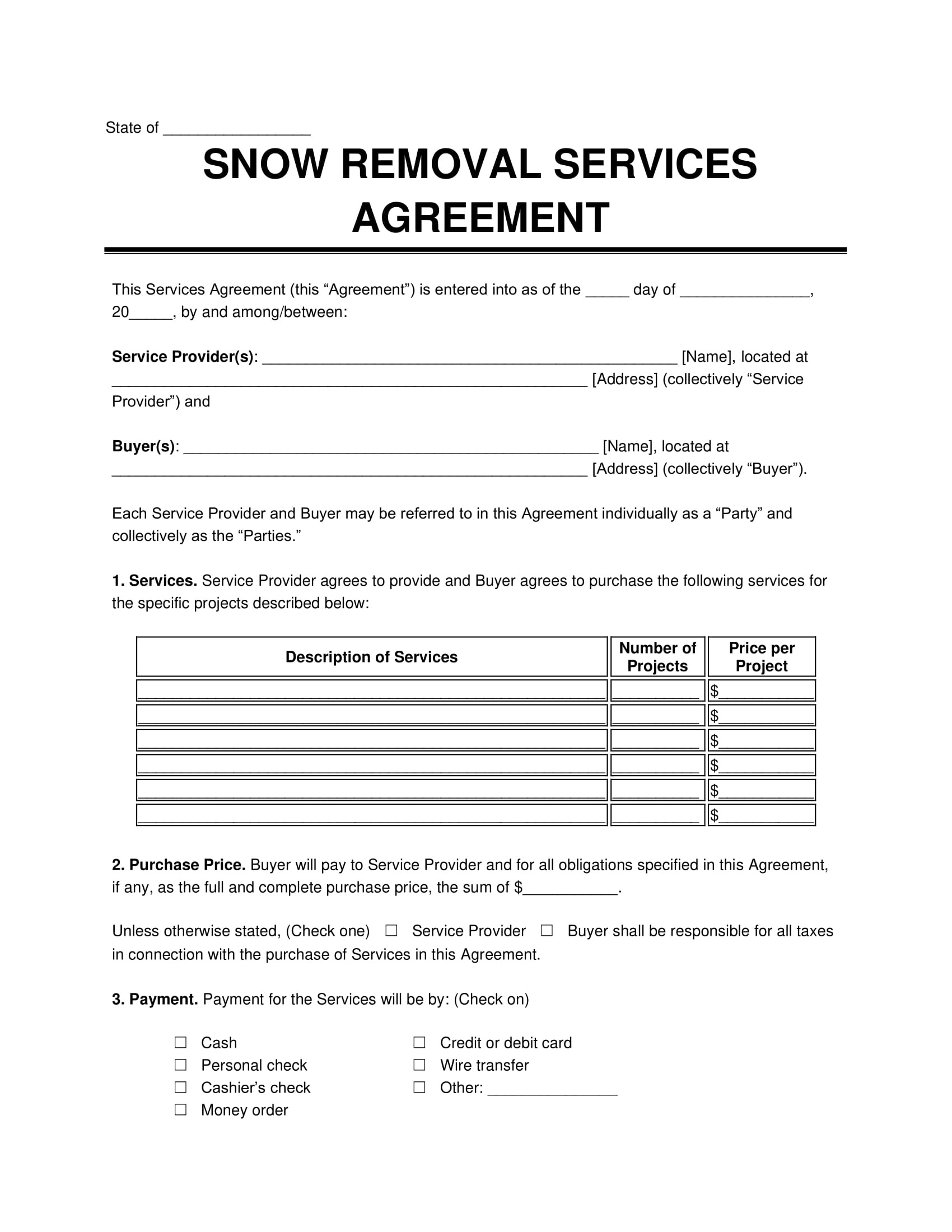 Sample of Snow Removal Agreement Template