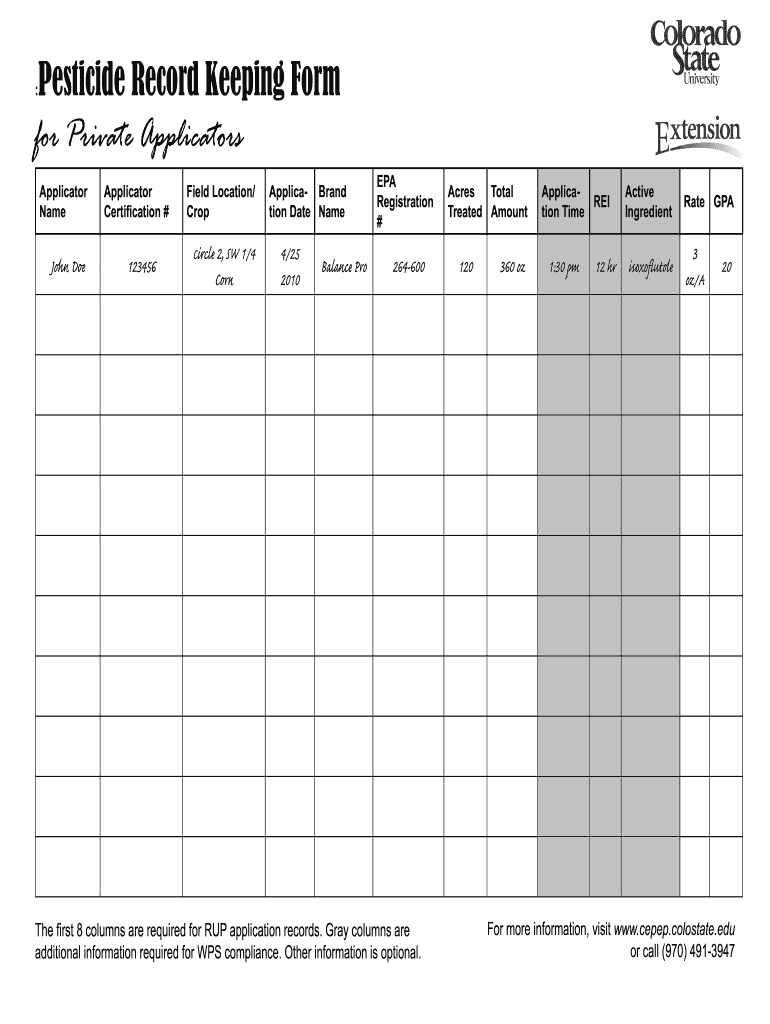 Sample of Spray Record Sheet Template