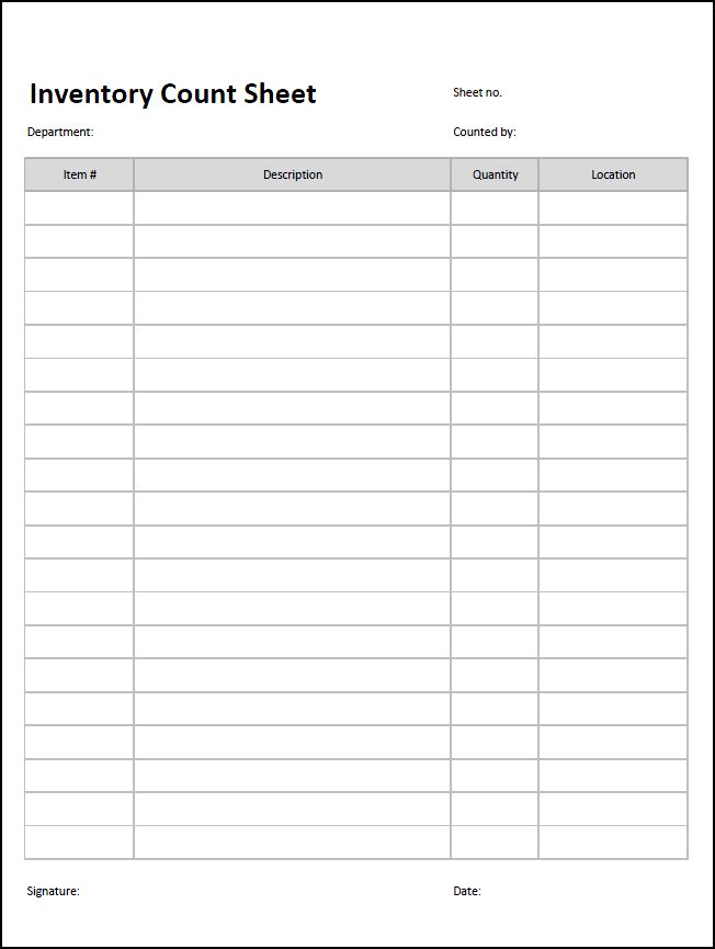 Sample of Stock Count Sheet Template