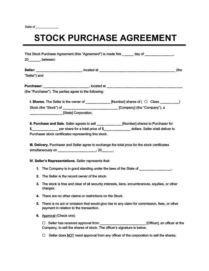 Sample of Stock Purchase Agreement Template