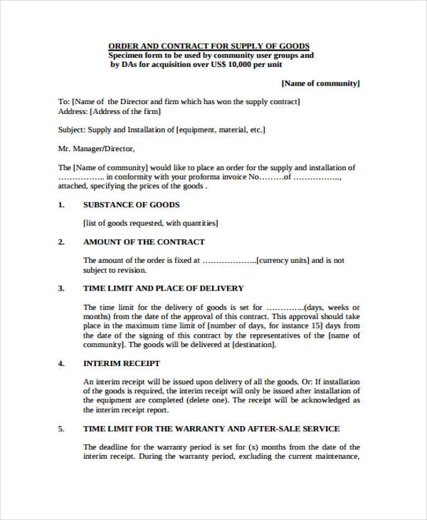 Sample of Supply Contract Agreement Template