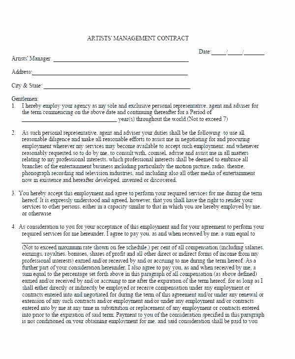 Sample of Talent Management Agreement Template