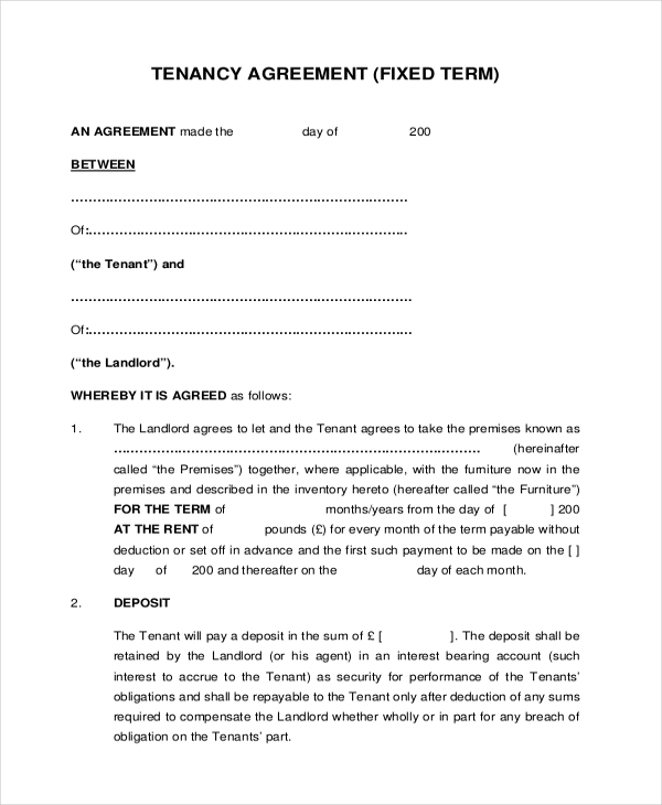 Sample of Tenant Agreement Template