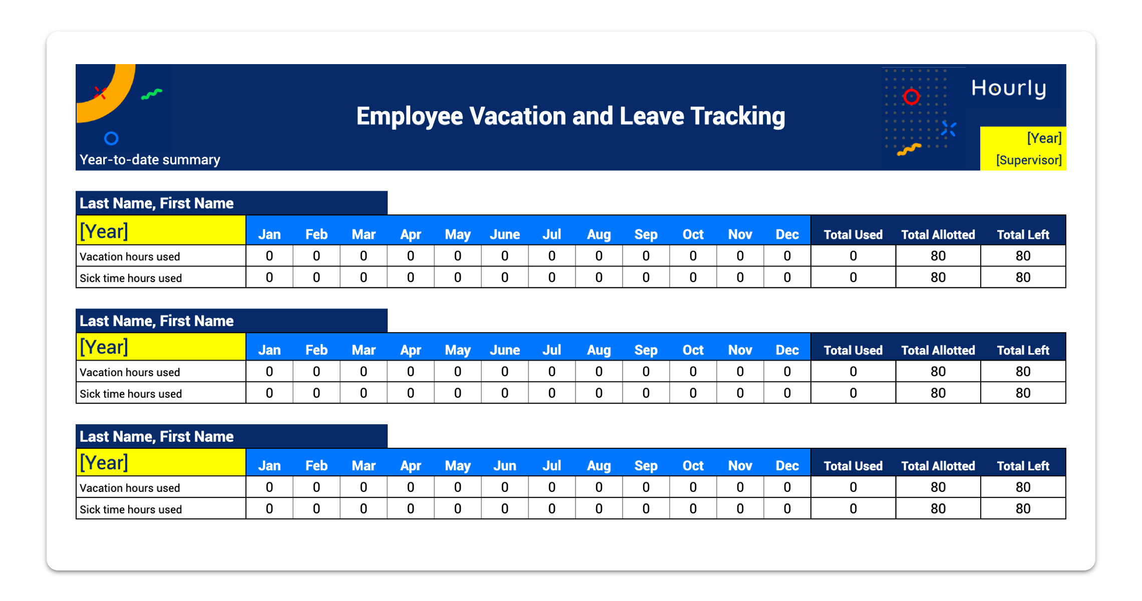 Sample of Vacation And Sick Time Tracking Worksheet Template