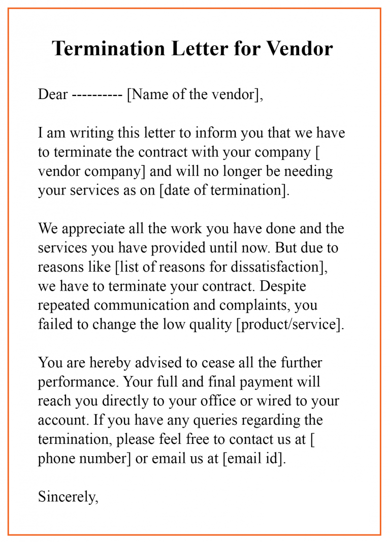 Sample of Vendor Termination Letter Template