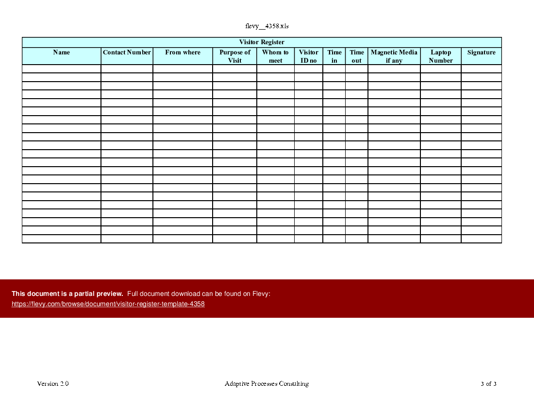 Sample of Visitor Register Book Template