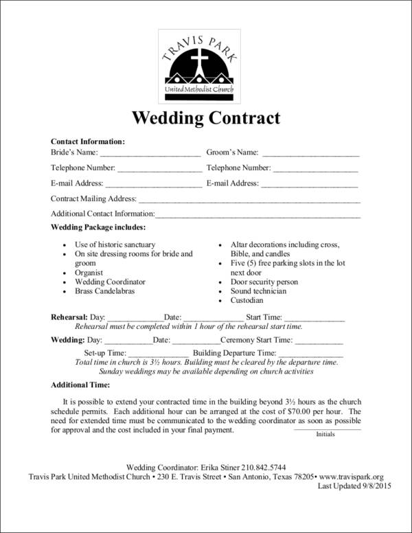 Sample of Wedding Agreement Template