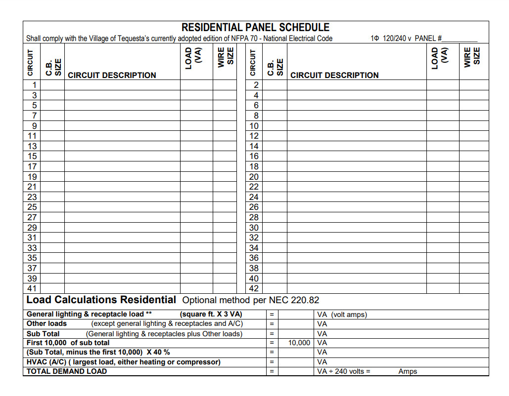 Schedule for Residential Panel Template