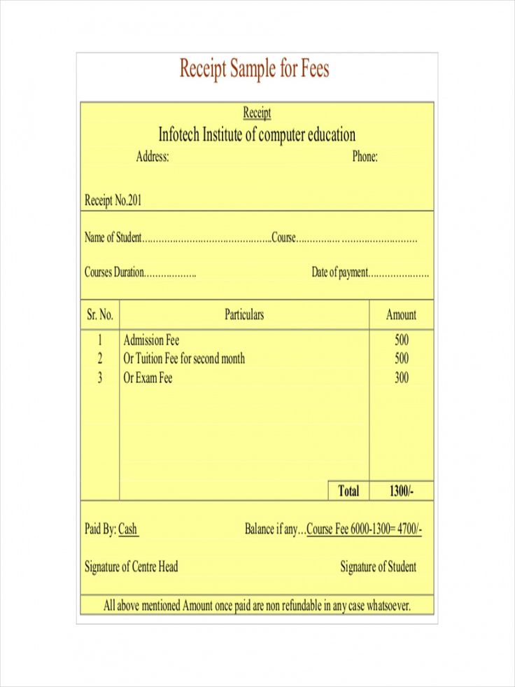 School Fee Book Format Template