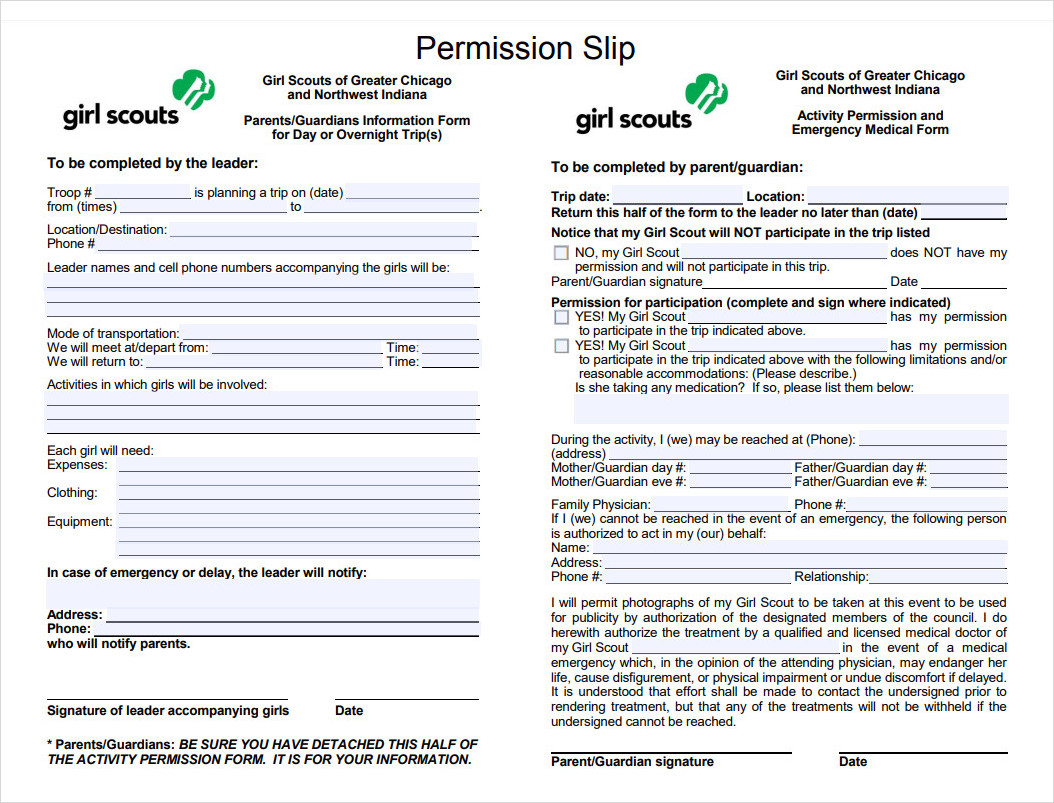 School Permission Slip Template