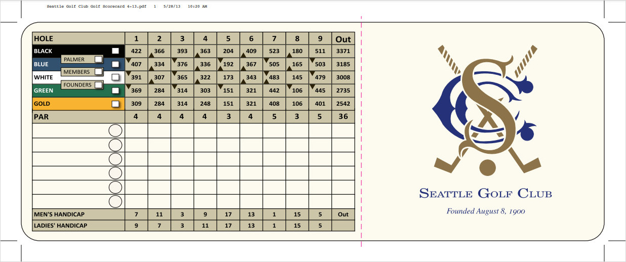 Seattle Golf Club and Scorecard TemplateSeattle Golf Club and Scorecard Template