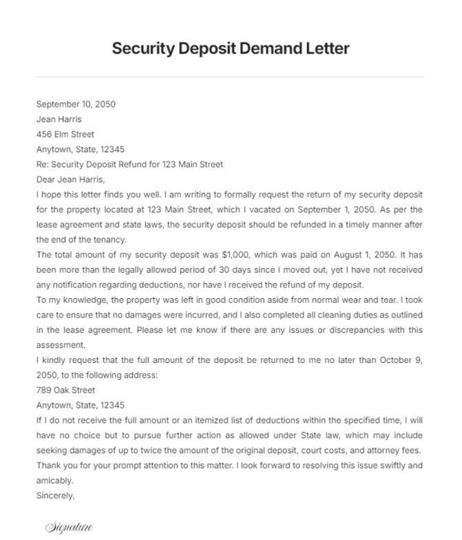 Security Deposit Demand Letter Template Example