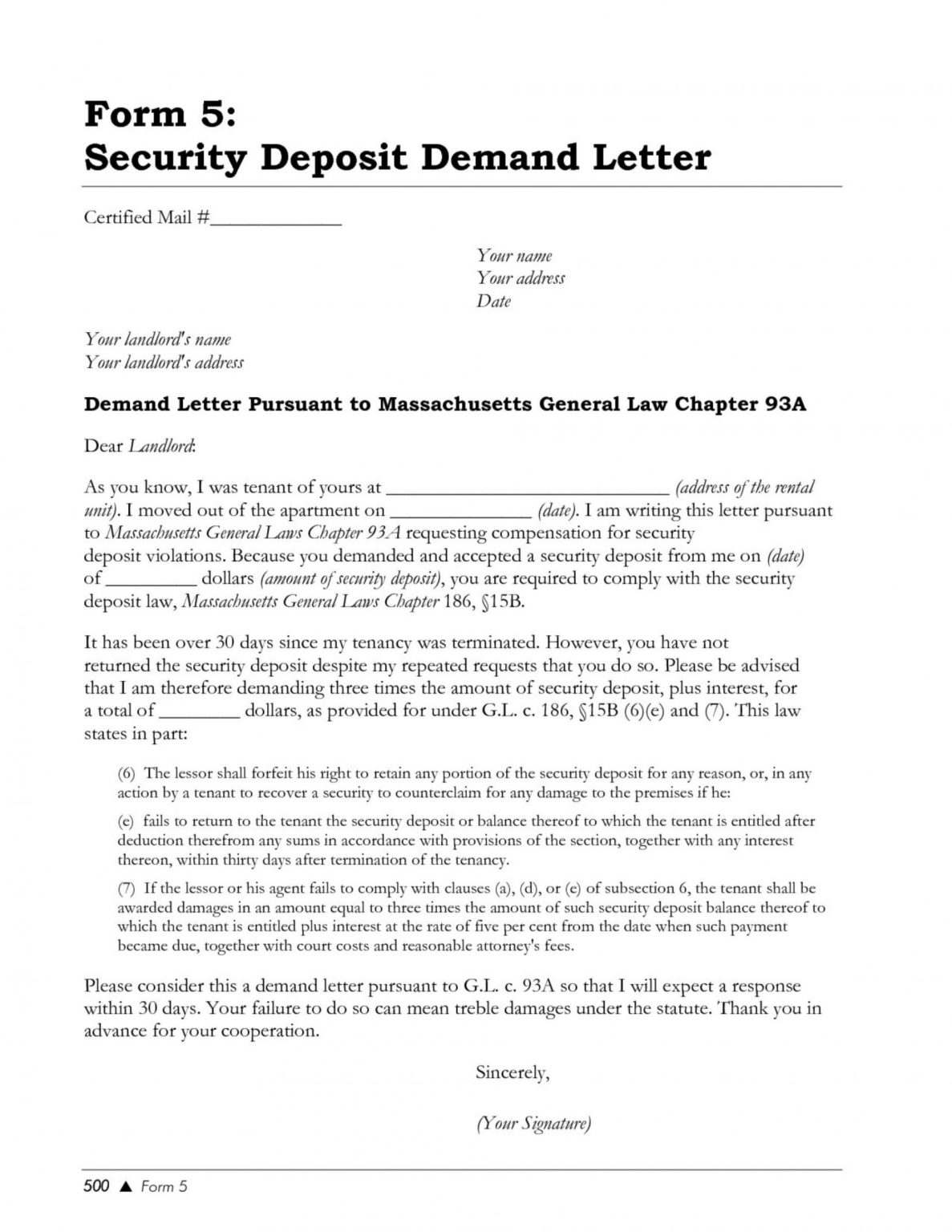 Security Deposit Demand Letter Template Sample