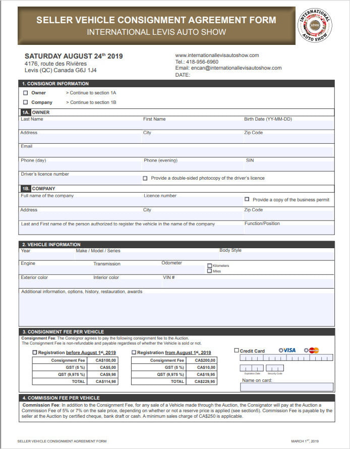 Seller Vehicle Consignment Agreement Form